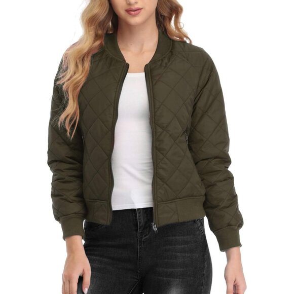 Women´s Lightweight Quilted Bomber Jacket in Green - Stylish Warmth with Pockets Jackets & Coats